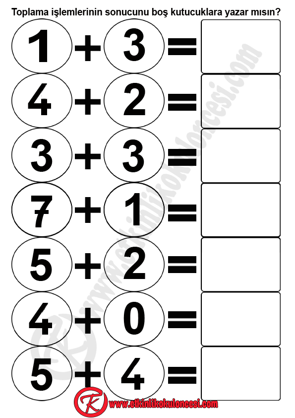 OKUL ÖNCESİ TOPLAMA İŞLEMİ ÇALIŞMA SAYFASI-ANASINIFI TOPLAMA ÖDEV ...